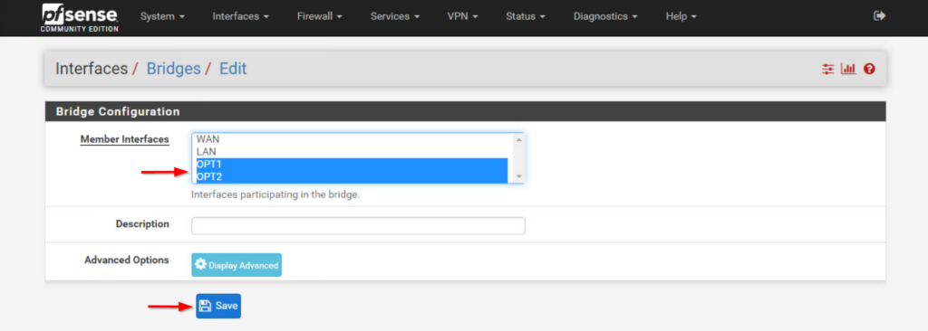 pfSense LAN Bridge OPT1 OPT2