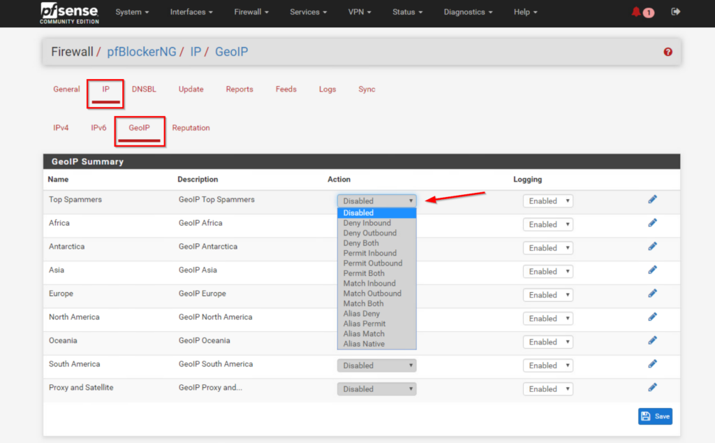 pfBlockerNG GeoIP blocking