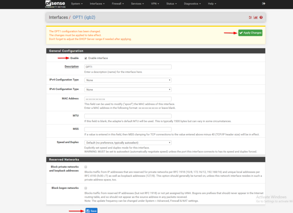 pfSense LAN Bridge OPT1