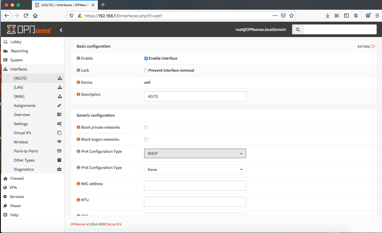 Screen Shot OPNsense Interfaces-4GLTE-Config