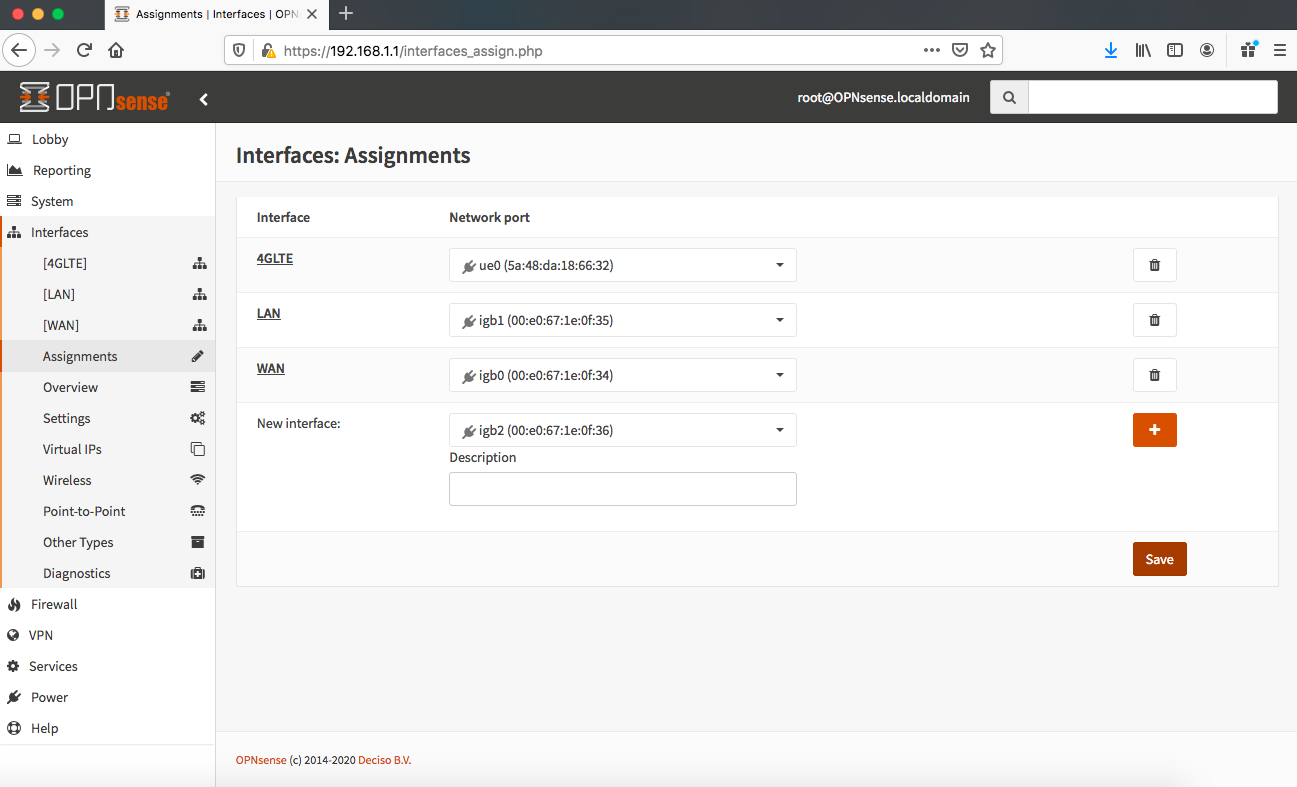 Screen Shot OPNsense Interfaces-Assignments-4GLTE