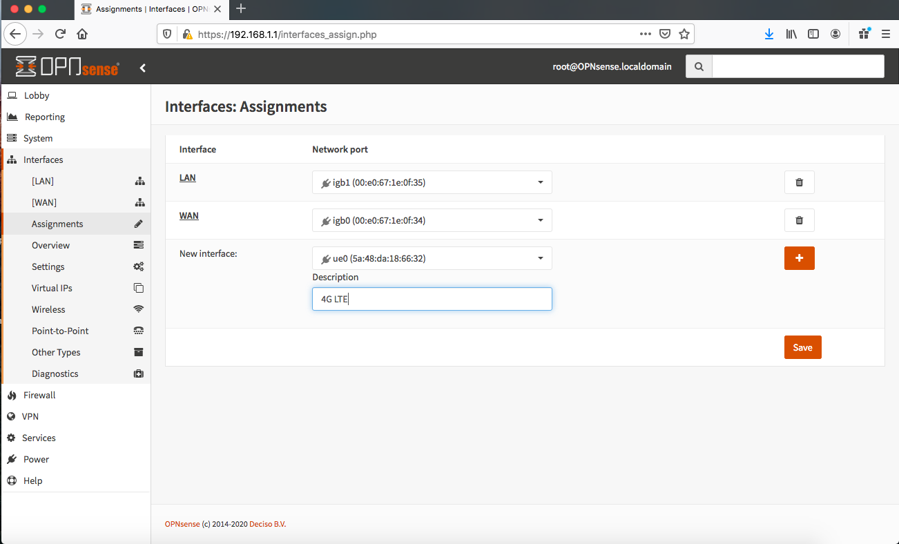 Screen Shot OPNsense Interfaces-Assignments-ue0-Description