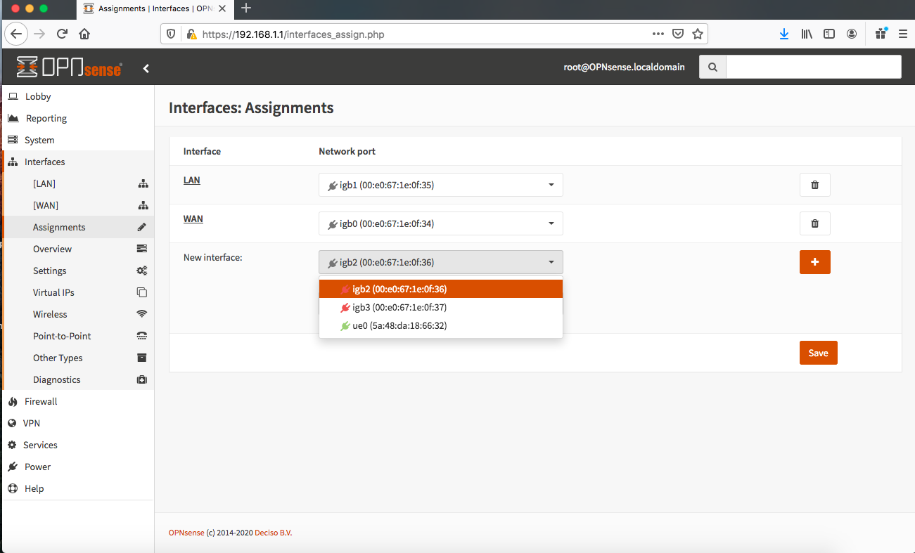 Screen Shot OPNsense Interfaces-Assignments-ue0