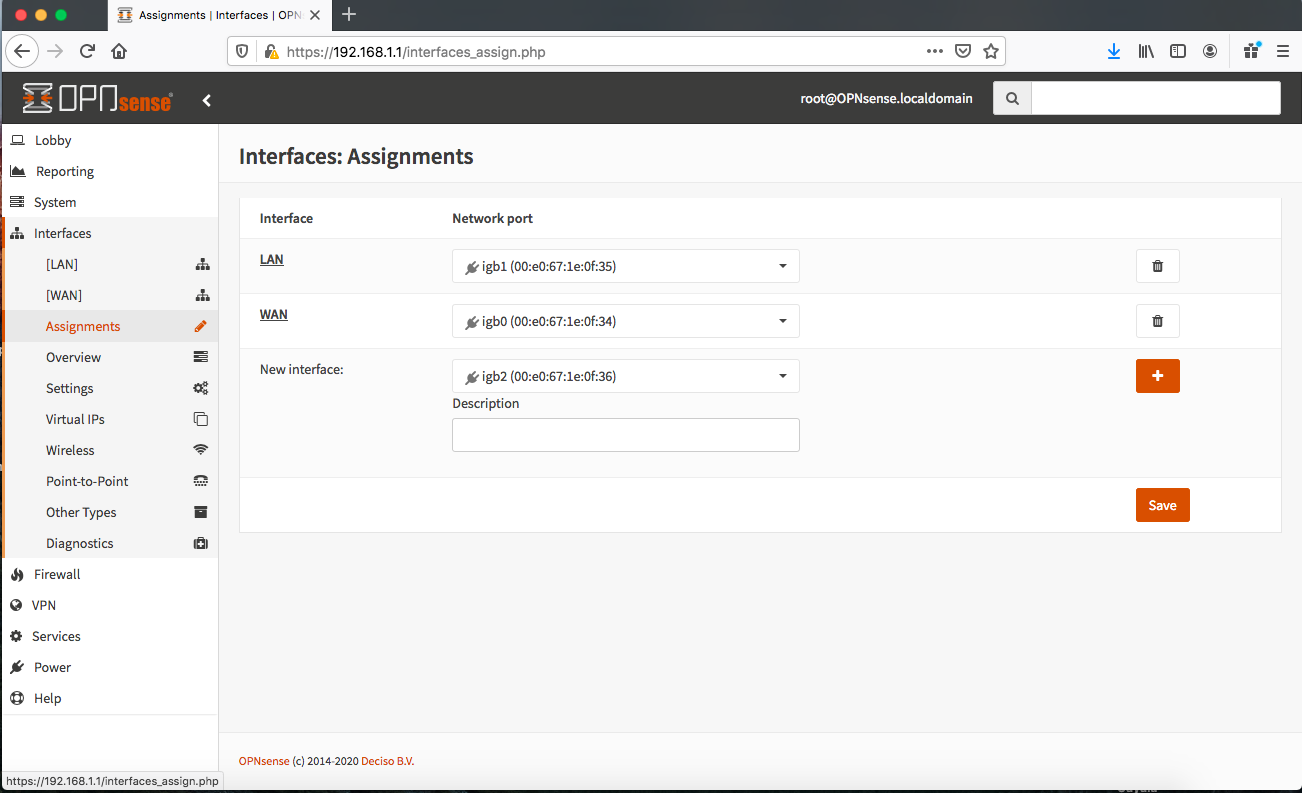 Screen Shot OPNsense Interfaces-Assignments