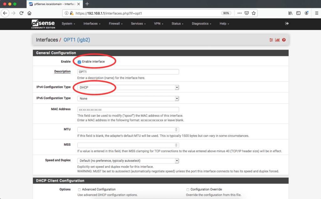 pfSense OPT1 interface