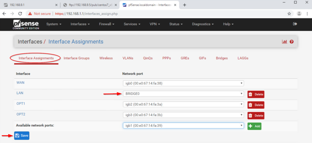 pfSense LAN Bridge - interface assignments