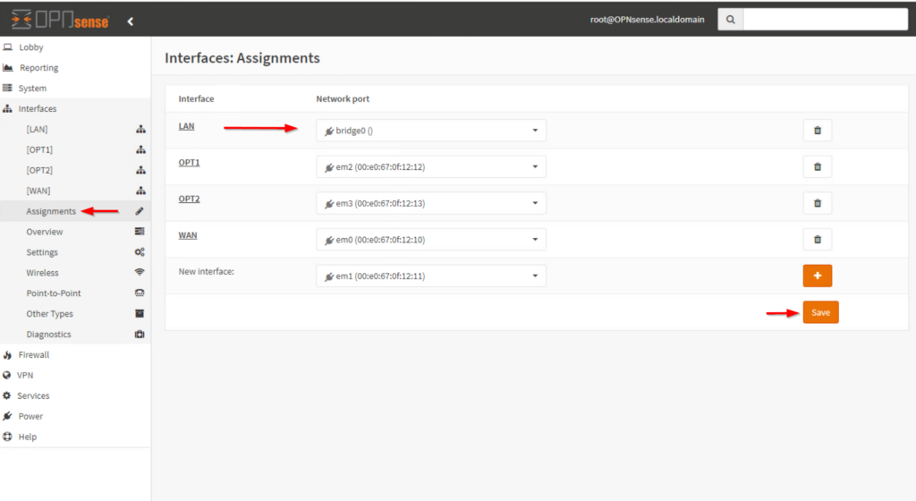 OPNsense interfaces lan bridge