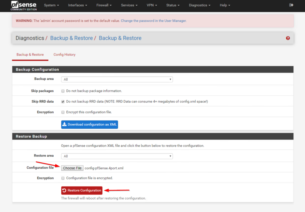 pfSense backup & restore settings