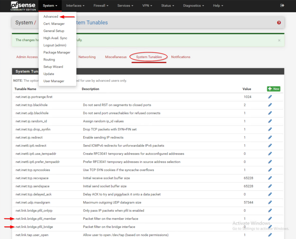 pfSense system advanced