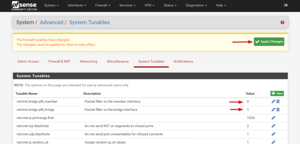 pfSense System advanced tunables